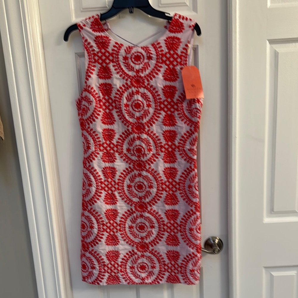 Red and Lavedar Patterned Women's Dress